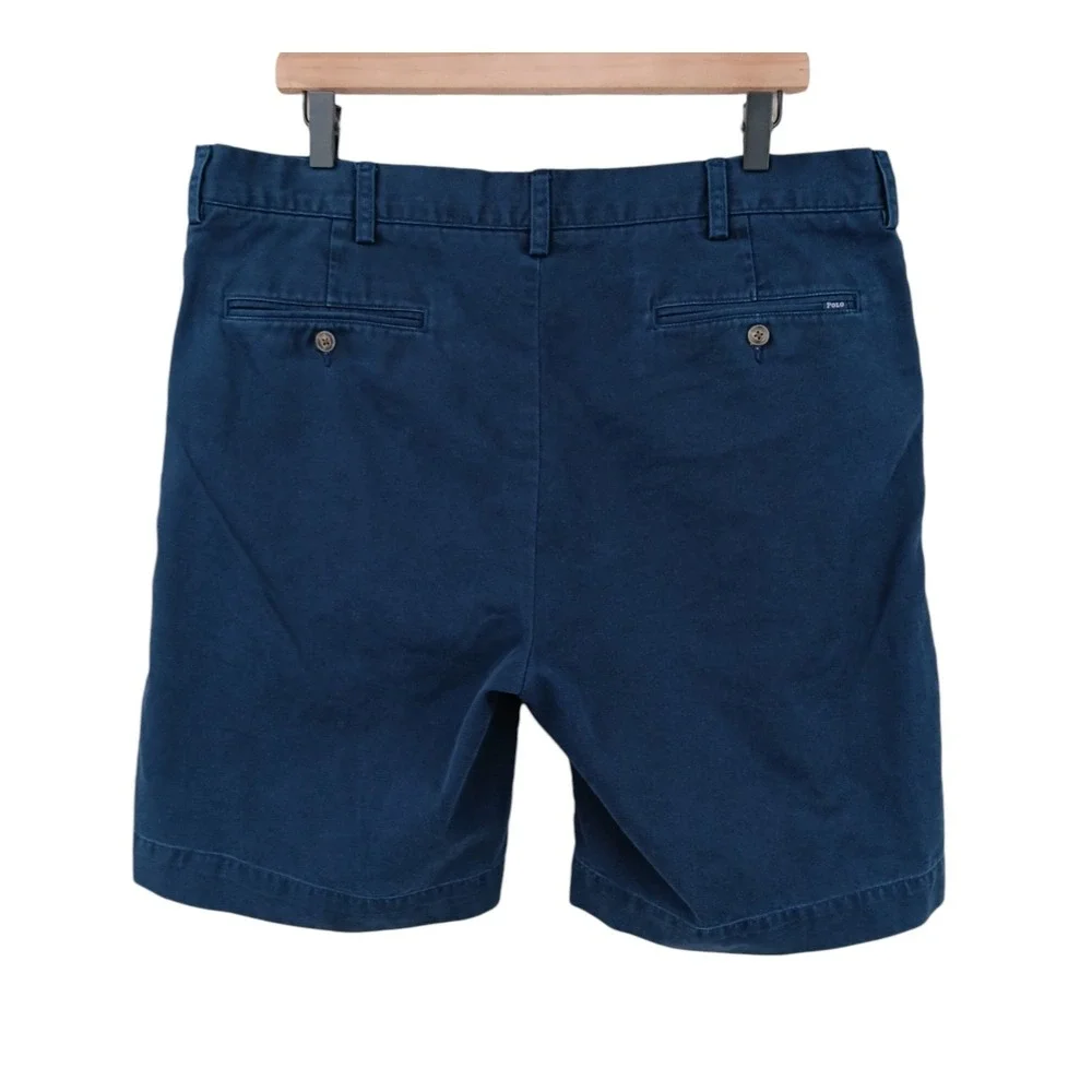 Polo Ralph Lauren Shorts Mens 38x9 Blue Cotton Canvas Custom Fit Pleated Vintage